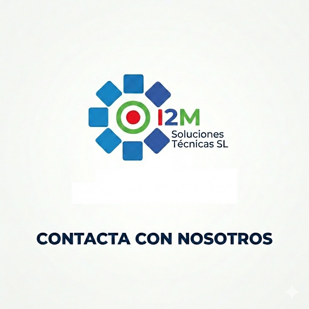 Sobre nosotros Logotipo corporativo de i2M Soluciones Técnicas junto al mensaje de llamada a la acción 'Contacta con nosotros.